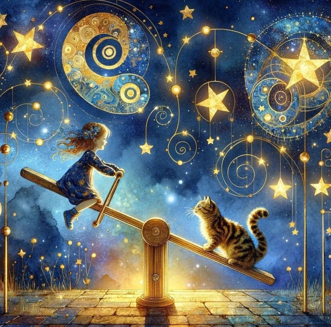 Diamond Painting - Little Girl Playing Seesaw with Cat