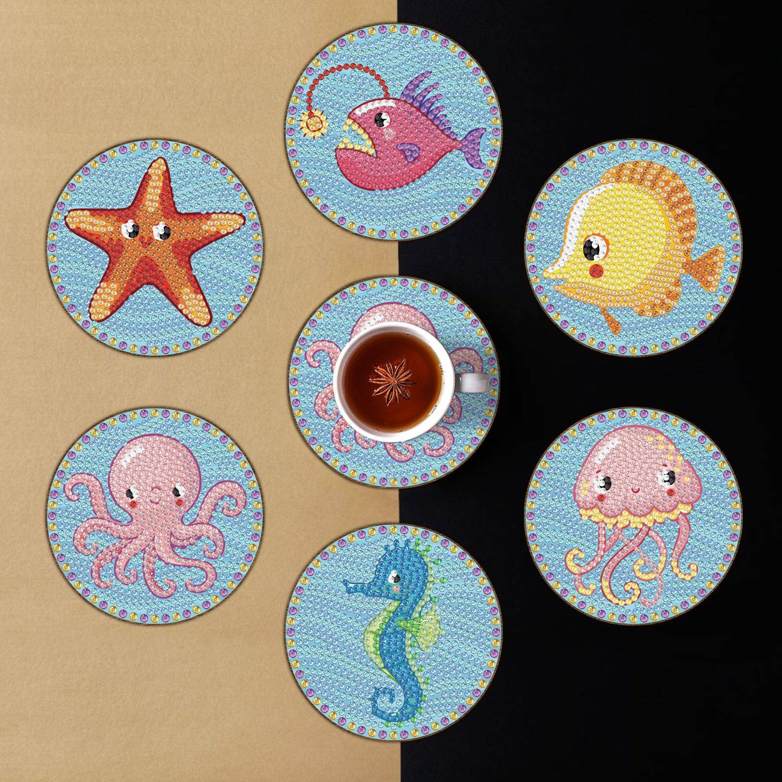 Diamond Painting-Coaster-6Pcs Sea Creatures