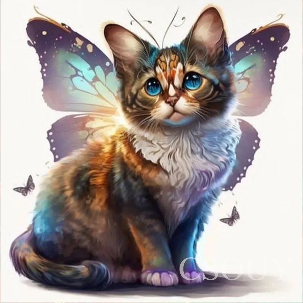 Full Crystal Diamond Painting-Cat and Butterfly