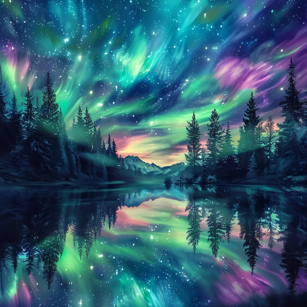 Diamond Painting -Northern Lights over the Lake