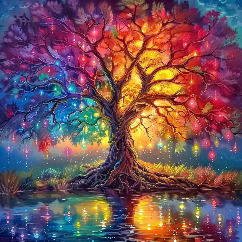 Diamond Painting - A Tree Glowing with Colorful Light