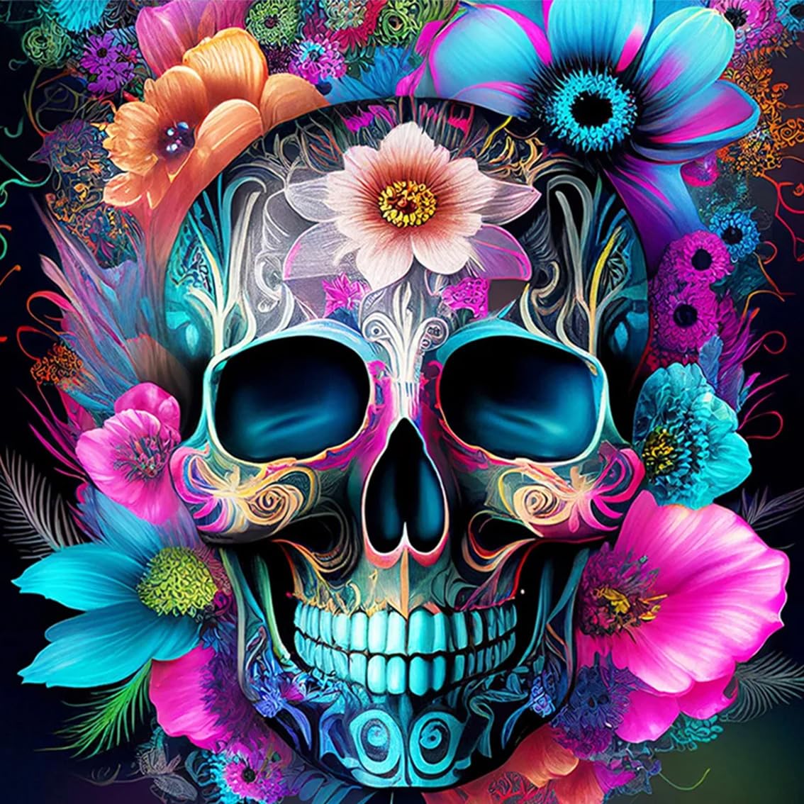 Diamond Painting - A Skull Surrounded by Flowers