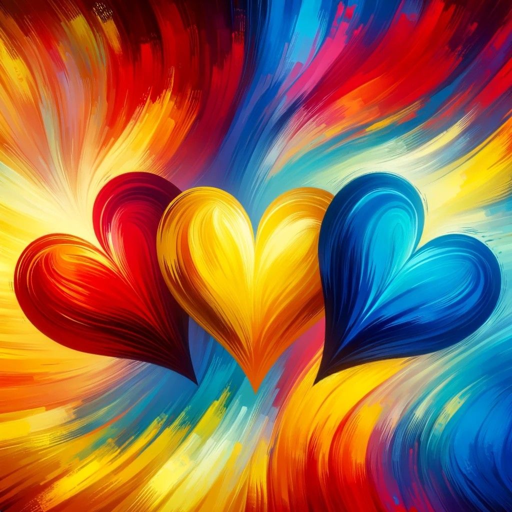 Diamond Painting - Three Hearts in Different Colors