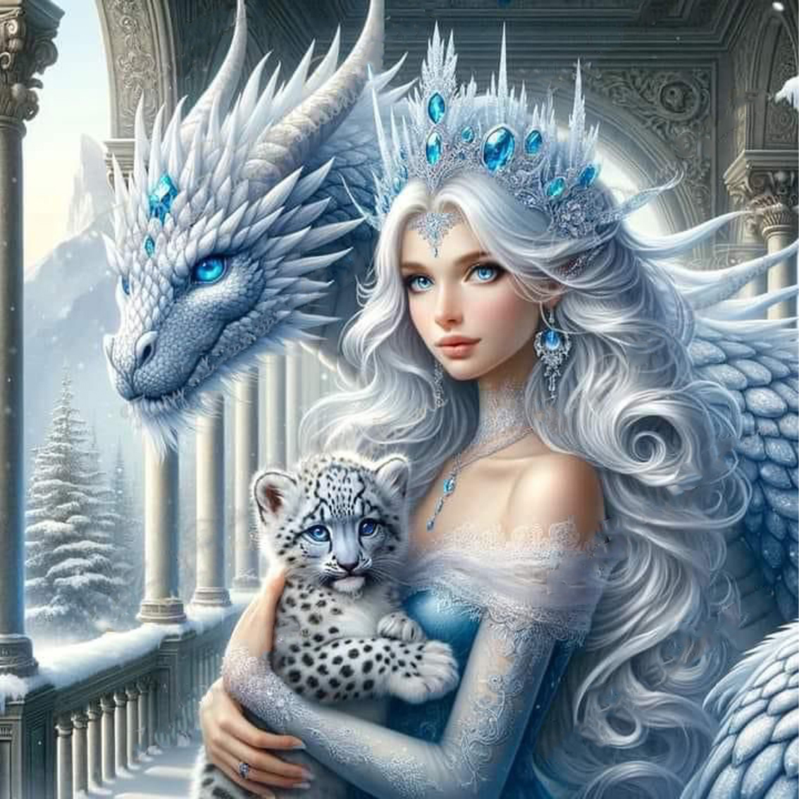 Diamond Painting -White Dragon and Queen