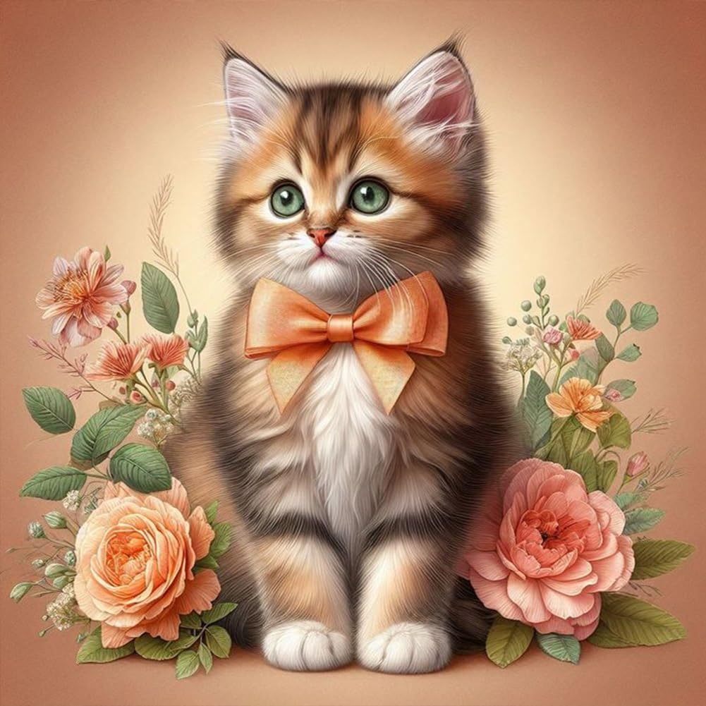 Diamond Painting - Kitten Surrounded by Flowers