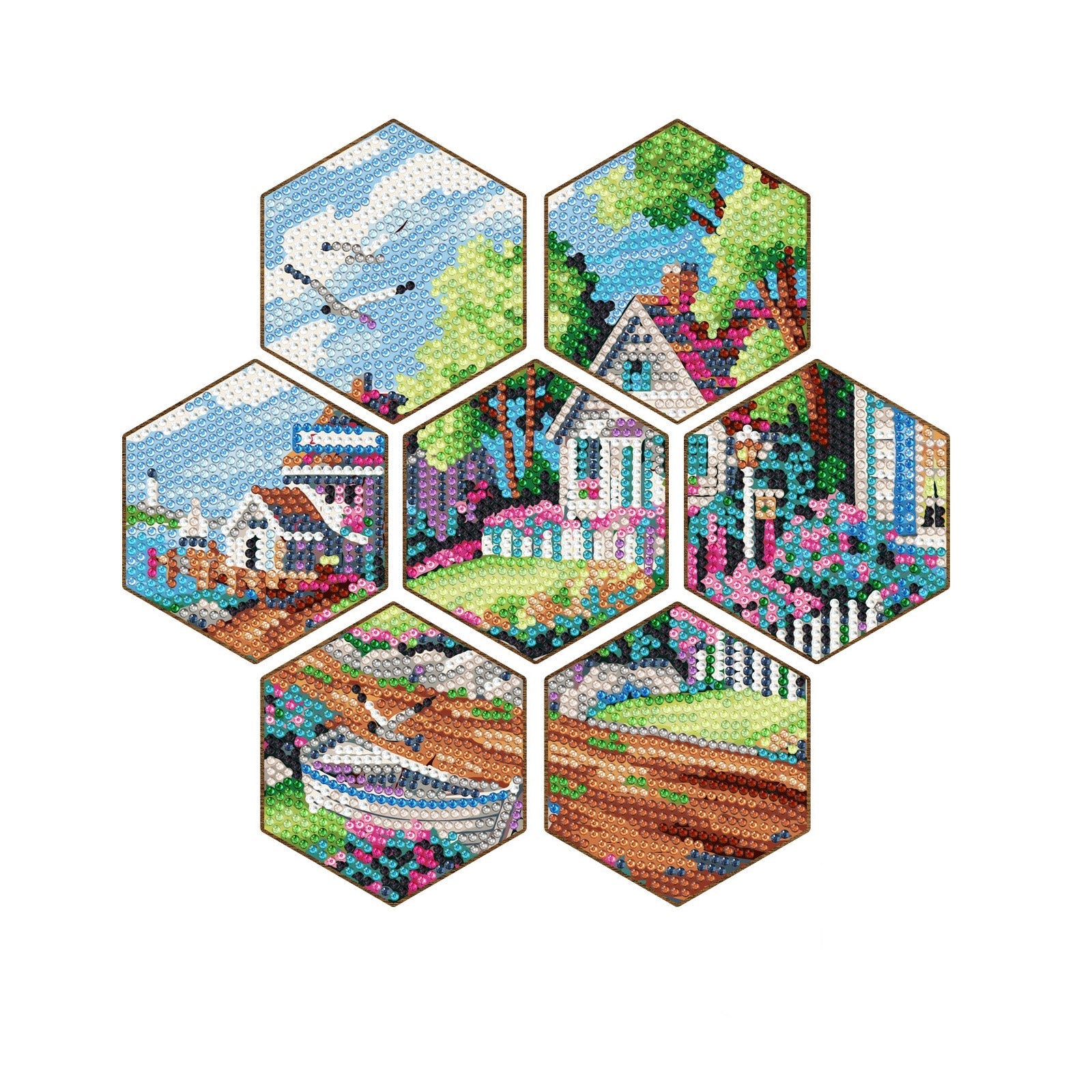 Diamond Painting-Coaster-7Pcs Seaside Town