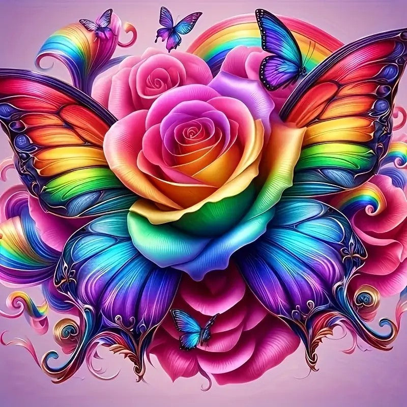 Diamond Painting -  A Colorful Butterfly with Flowers