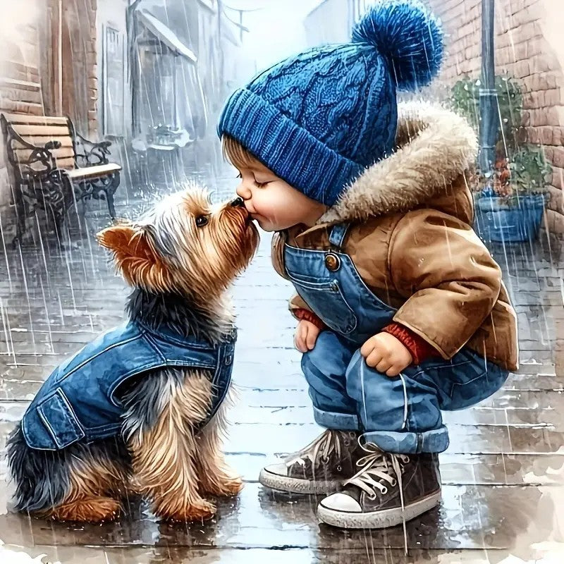 Diamond Painting - A Child Kissing a Puppy