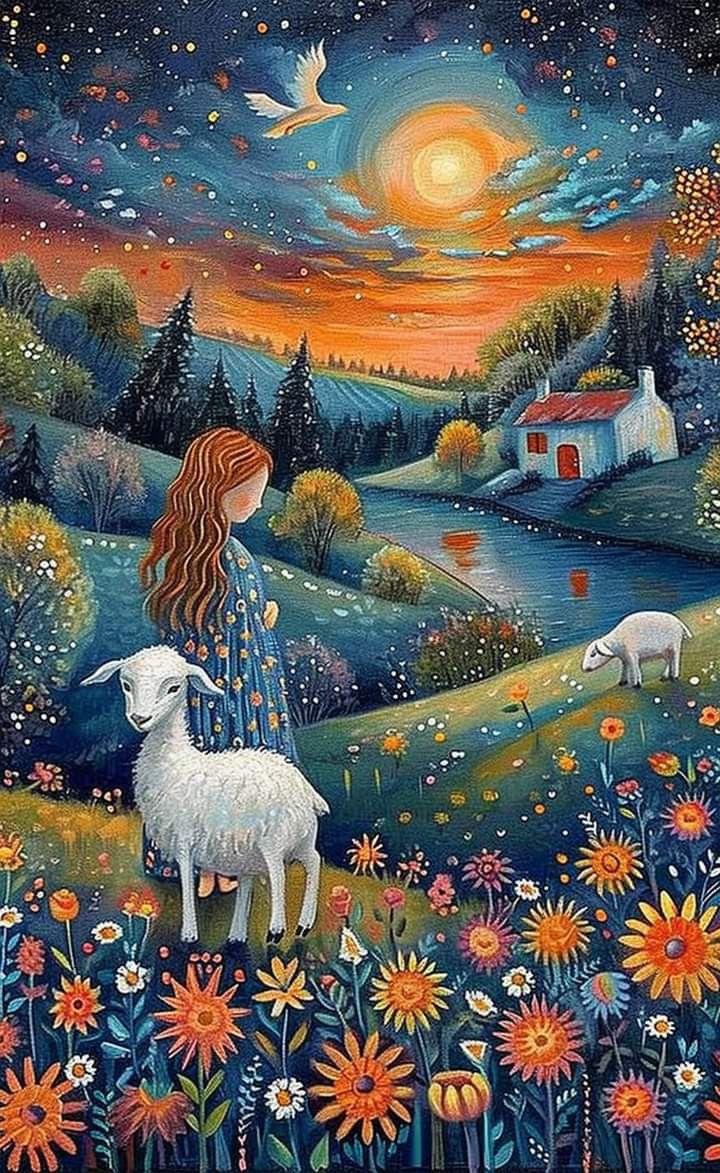 Diamond Painting - The Girl Is Herding Sheep