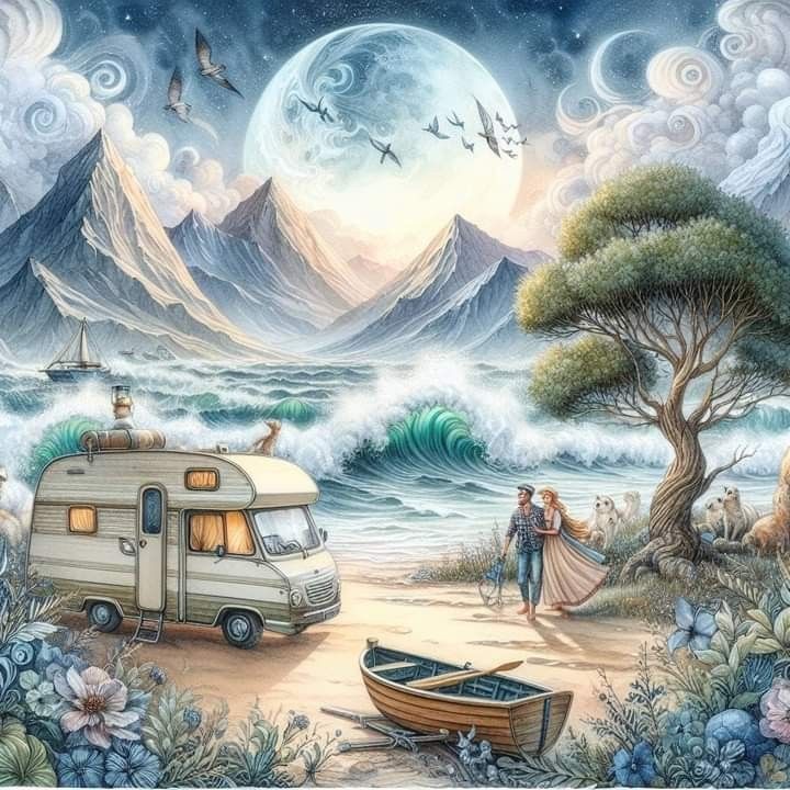 Full Crystal Diamond Painting-Camper Van by the Sea