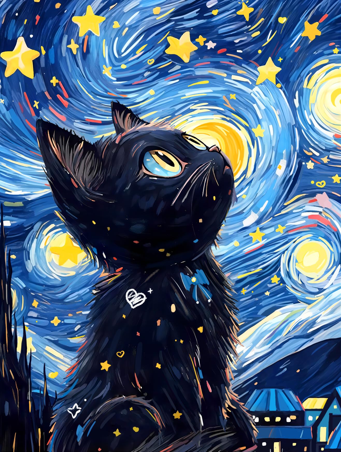 Diamond Painting - A Black Cat Looking at the Stars