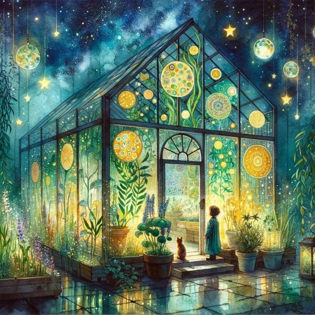 Diamond Painting - Little Boy and Cat at the Door of the Flower House