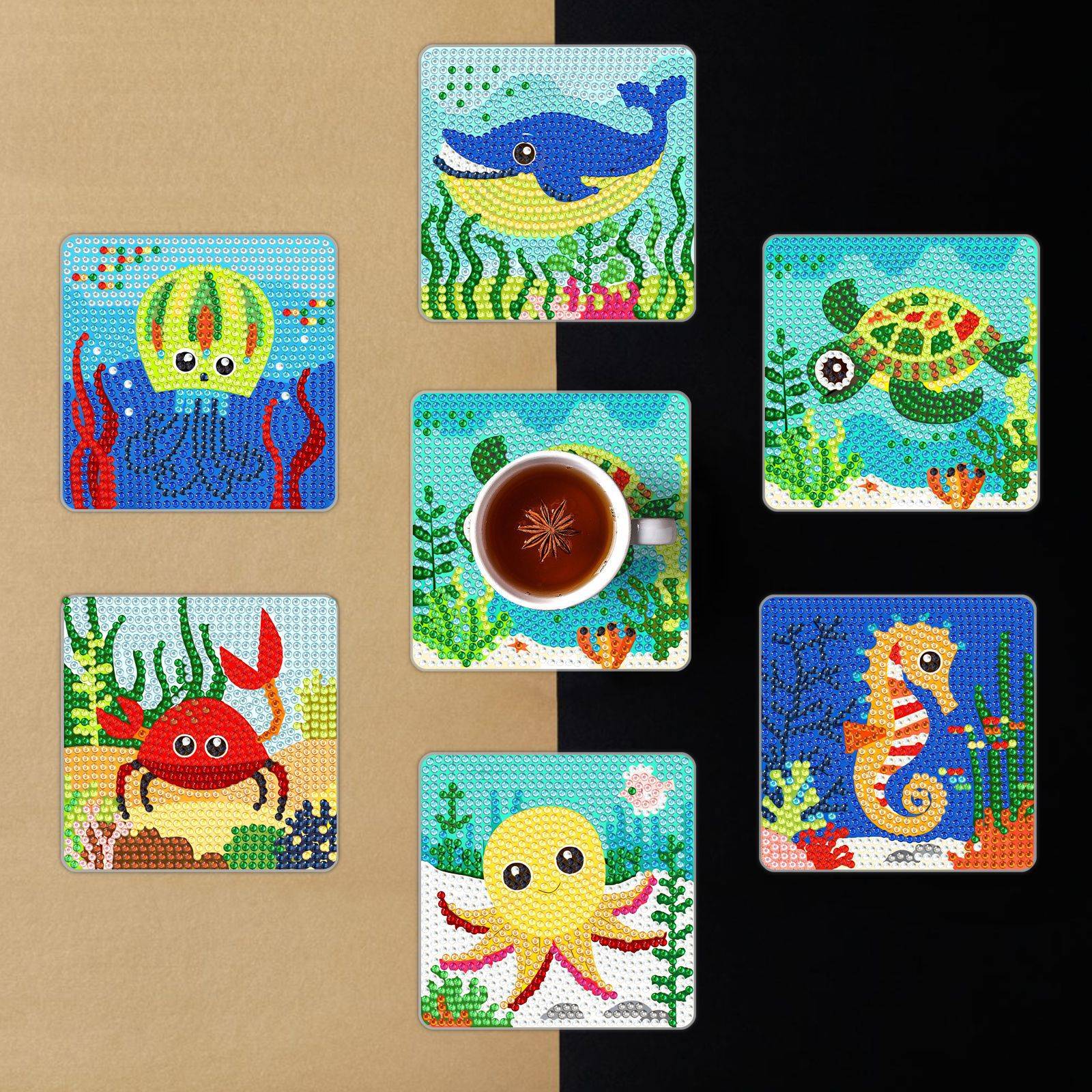 Diamond Painting-Coaster-6Pcs Sea Animals