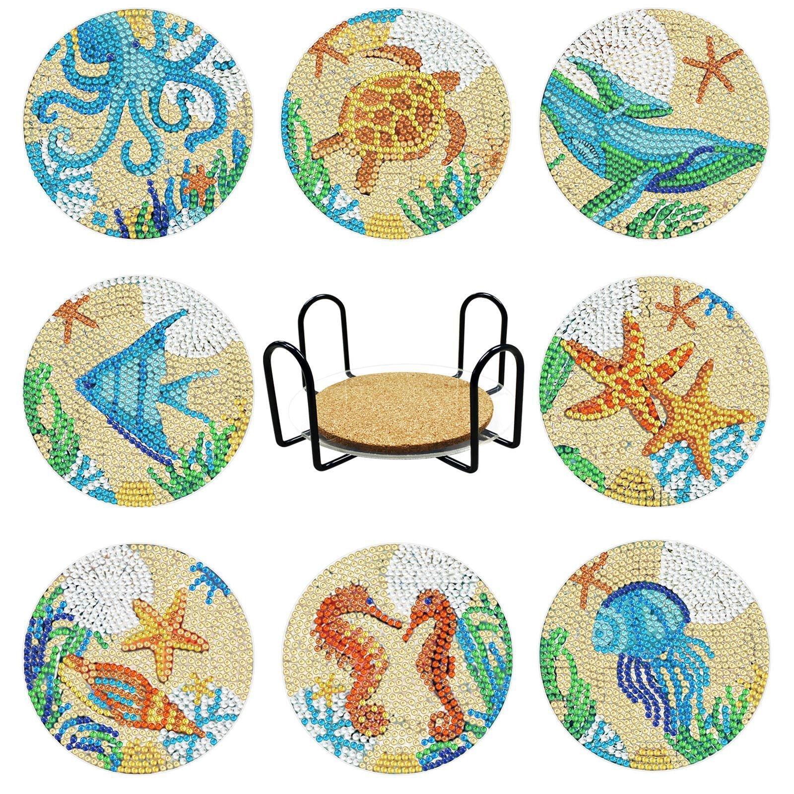 Diamond Painting-Coaster-8Pcs Marine Animals