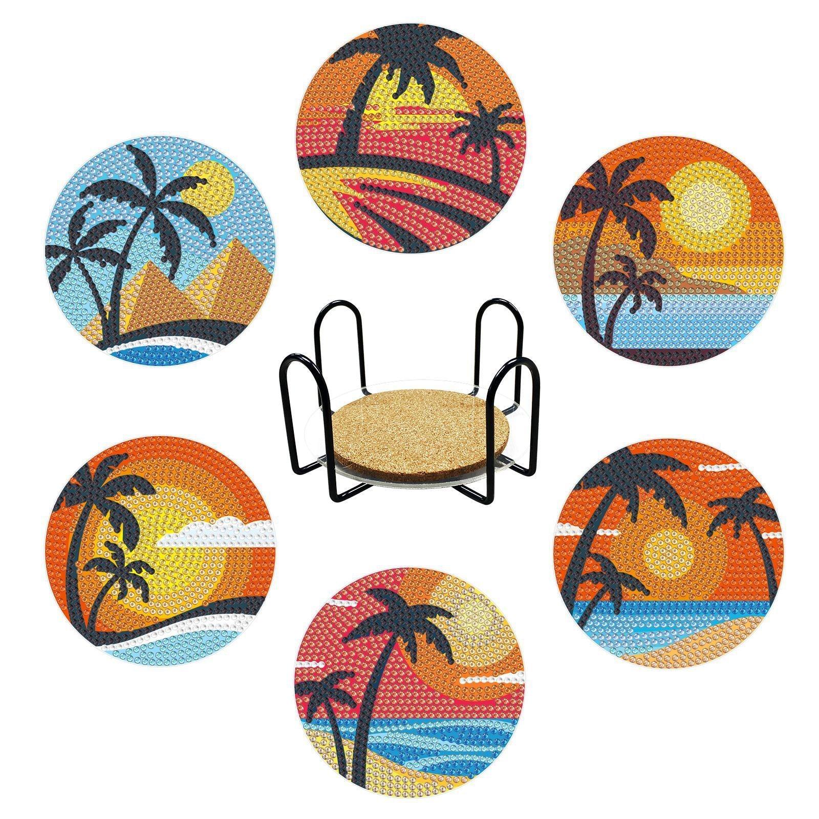 Diamond Painting-Coaster-6Pcs Sunset by the Sea