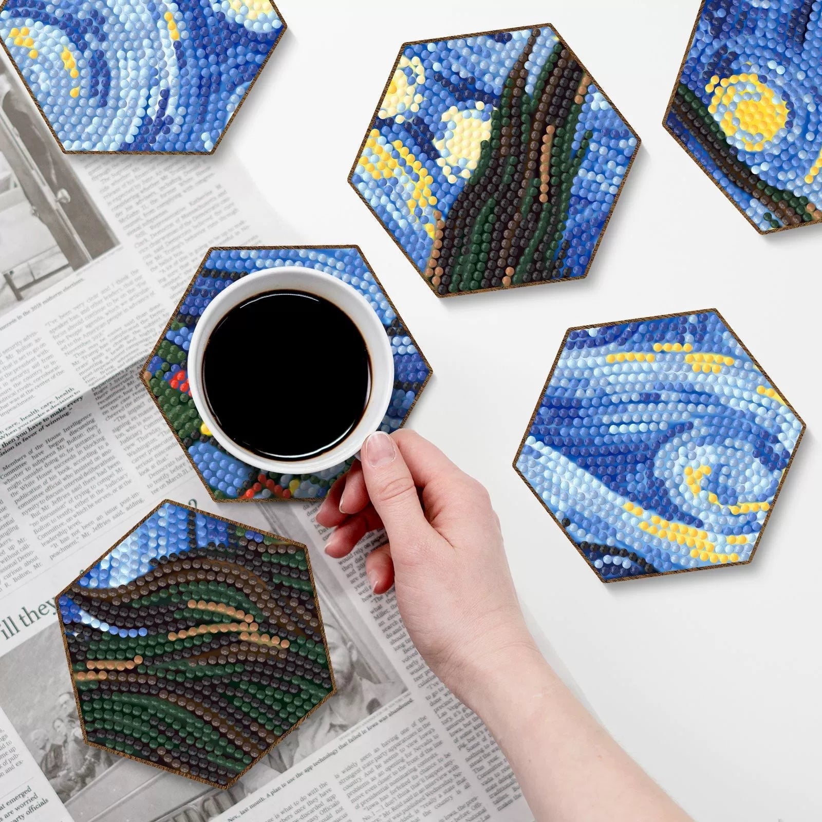 Diamond Painting-Coaster Set, Seven Pieces