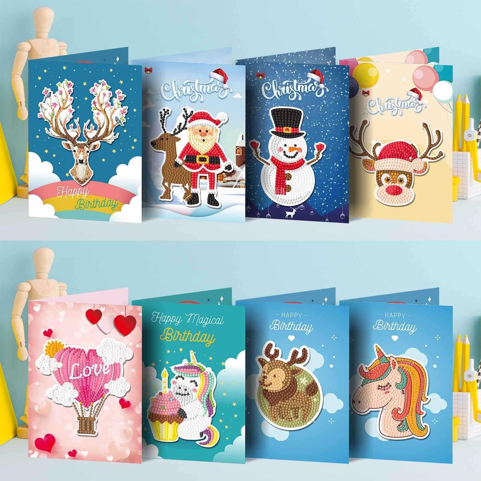 Diamond Painting-Greeting Card-8Pcs Christmas and Birthday Series