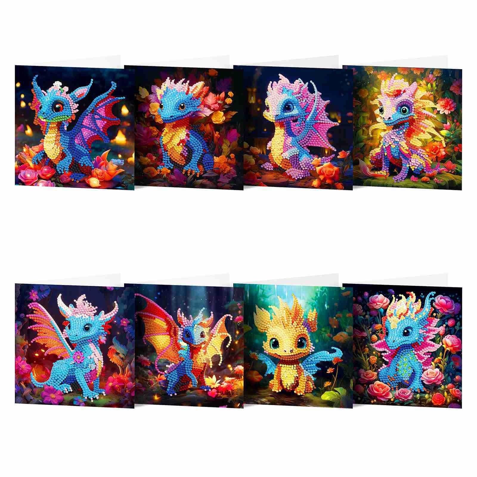 Diamond Painting-Greeting Card-8Pcs Dinosaur Series