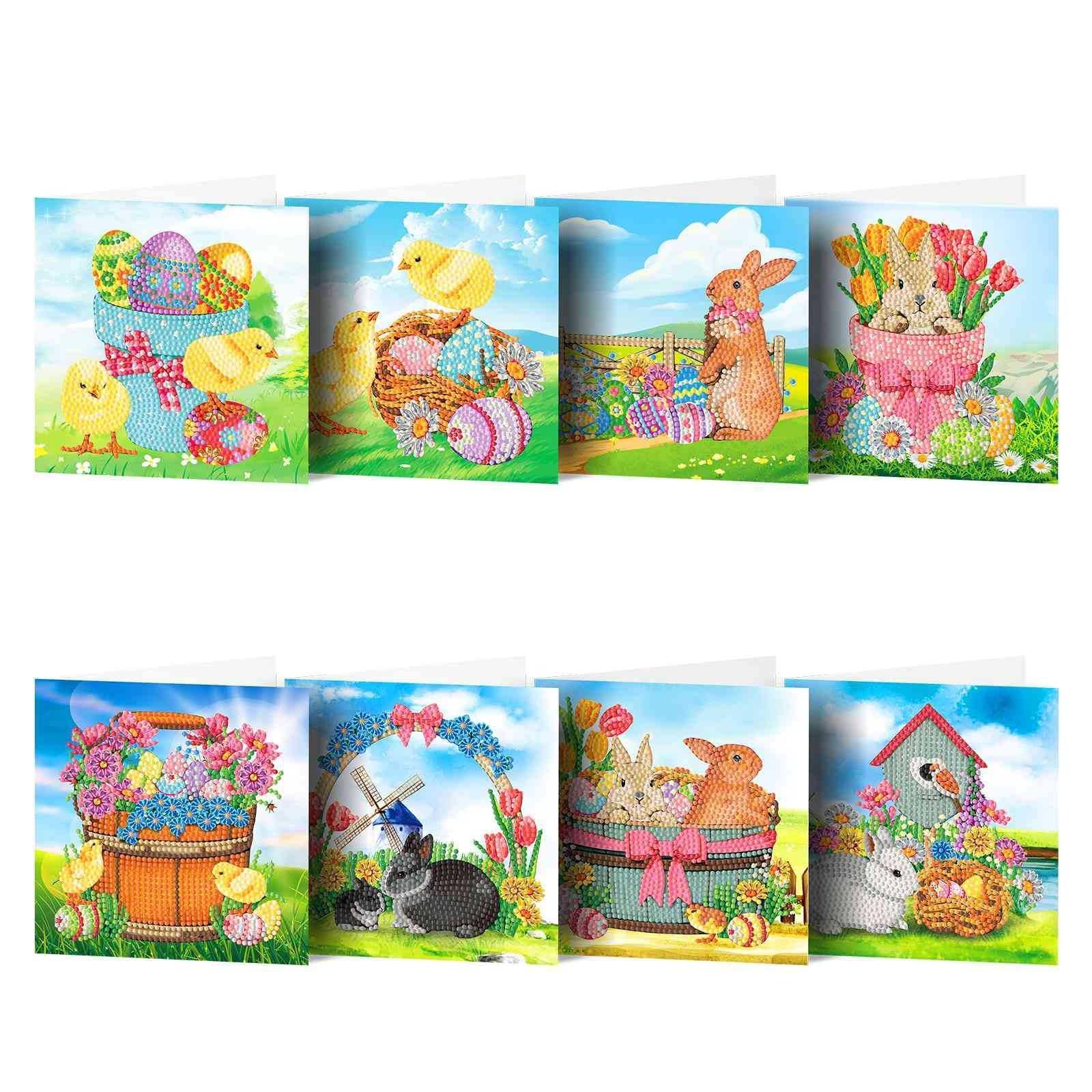 Diamond Painting-Greeting Card-8Pcs Chickens and rabbits Series