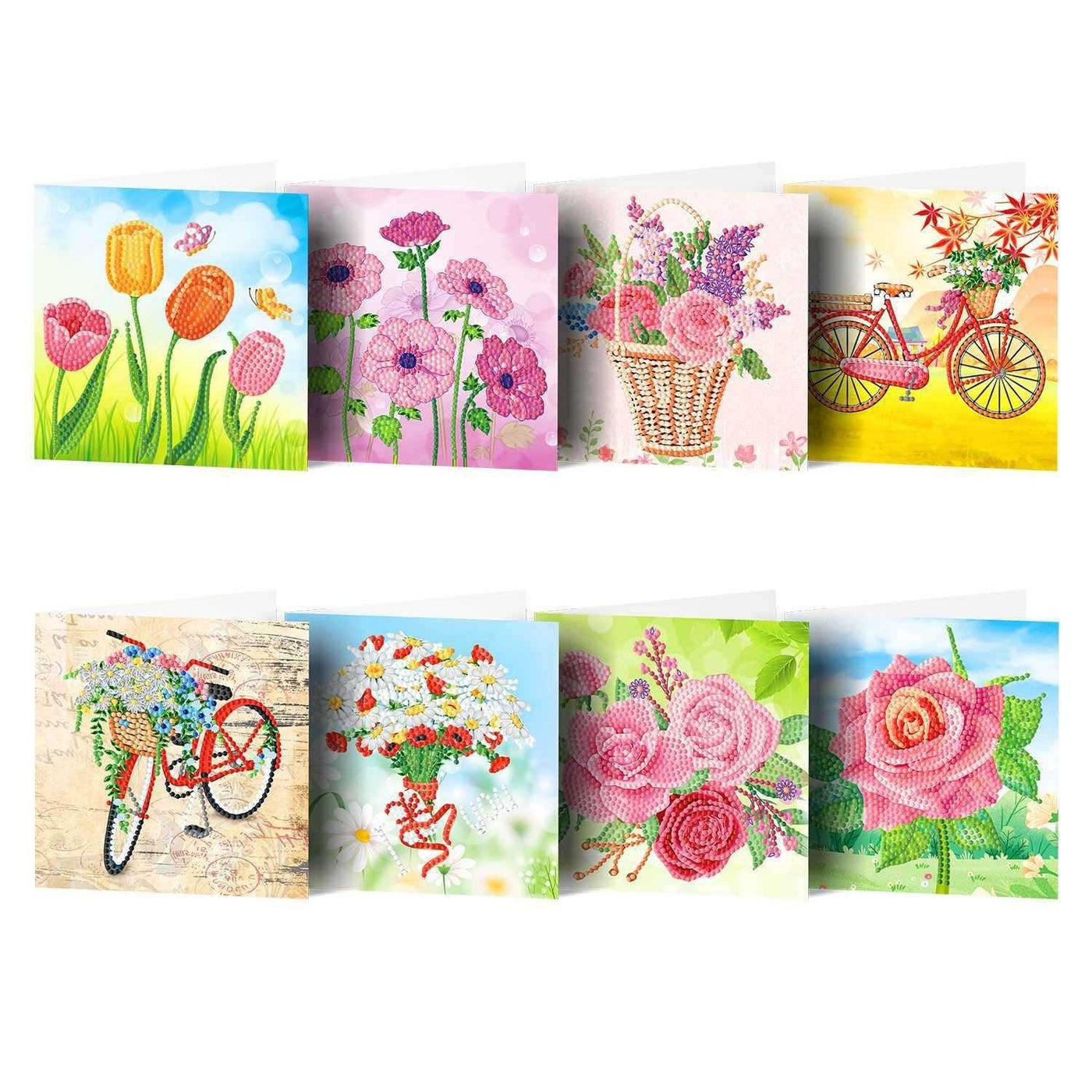 Diamond Painting-Greeting Card-8Pcs Bicycles and Flowers