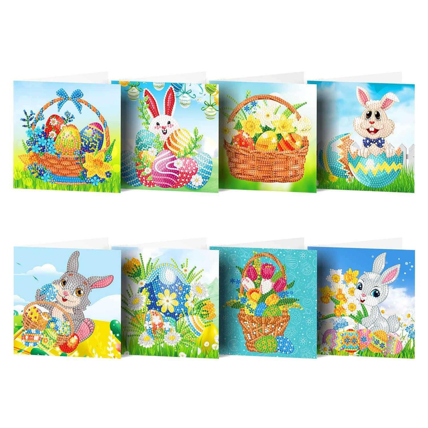 Diamond Painting-Greeting Card-8Pcs Rabbits and Flowers