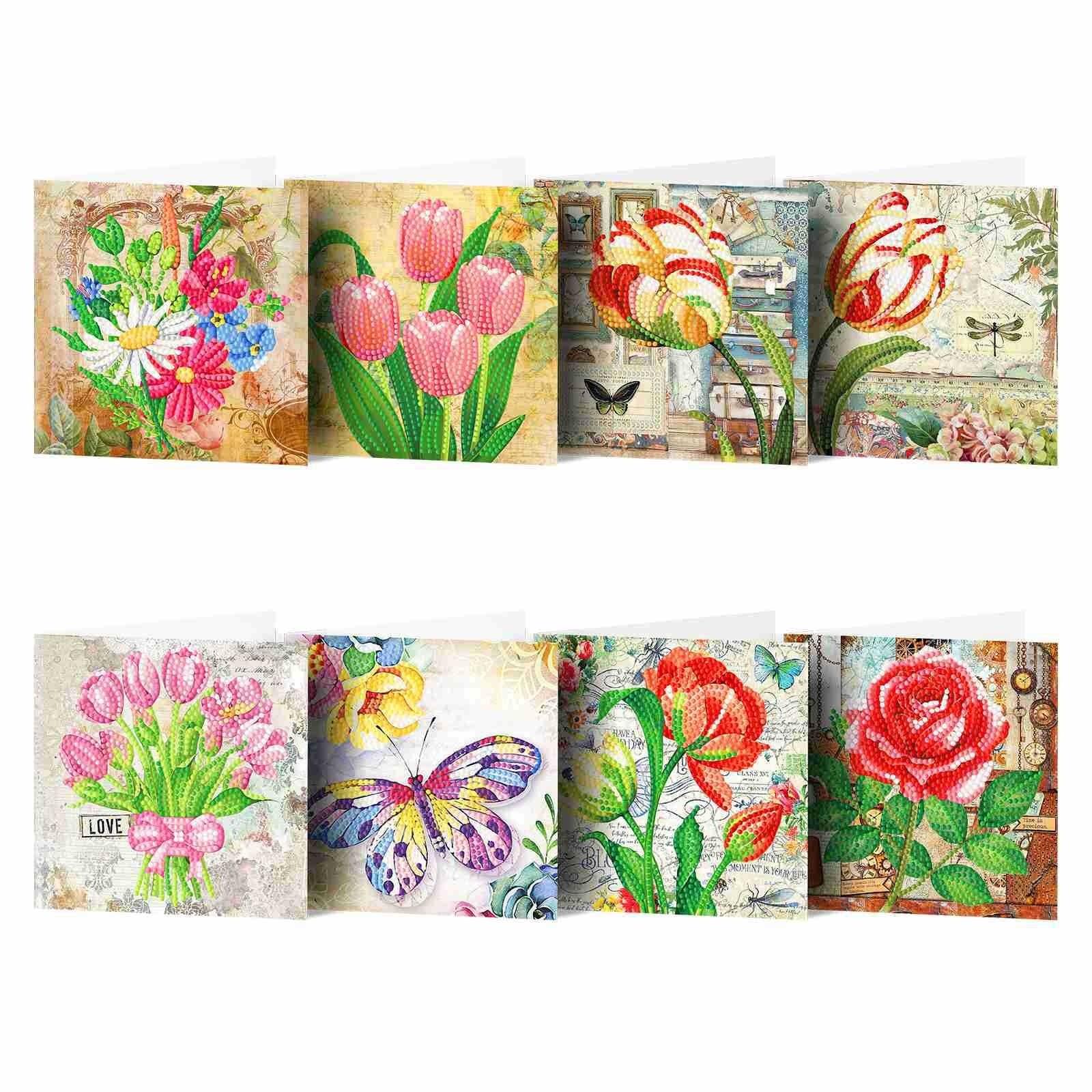 Diamond Painting-Greeting Card-8Pcs Flowers Series