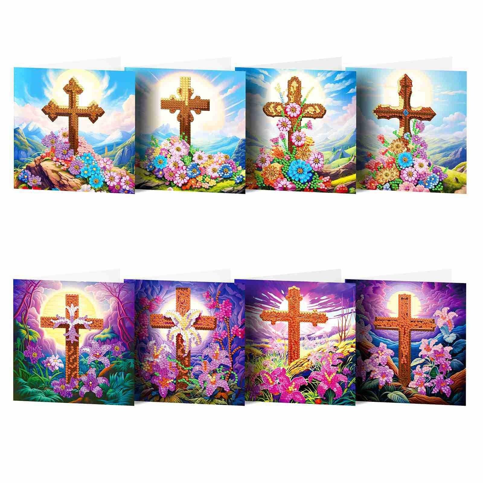 Diamond Painting-Greeting Card-8Pcs Cross Series