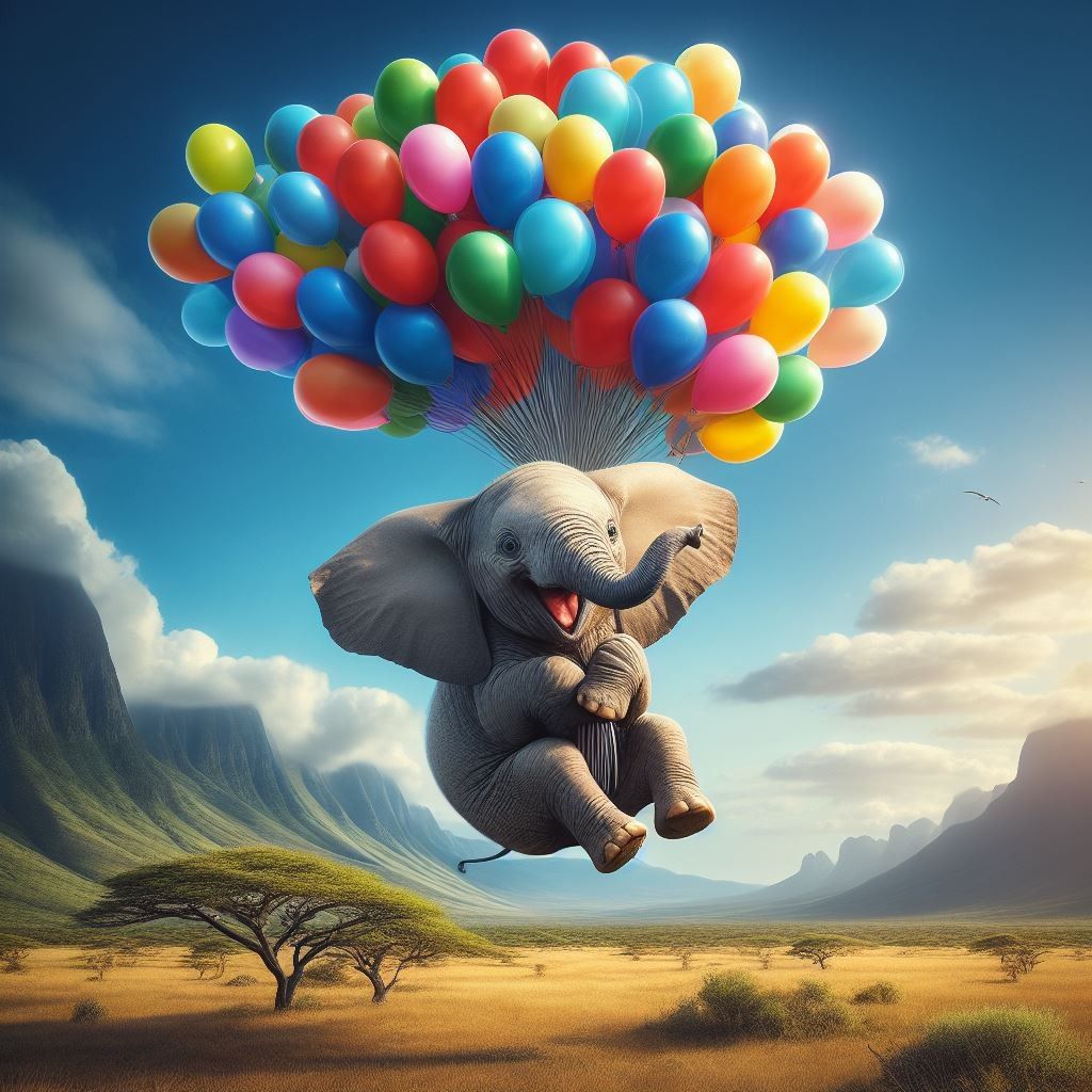 Diamond Painting - Elephants Grabbing Balloons and Taking off