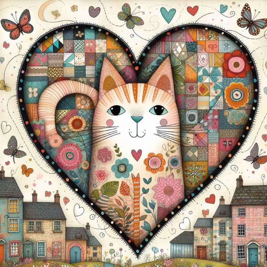 Diamond Painting - Cat in the Heart of Love