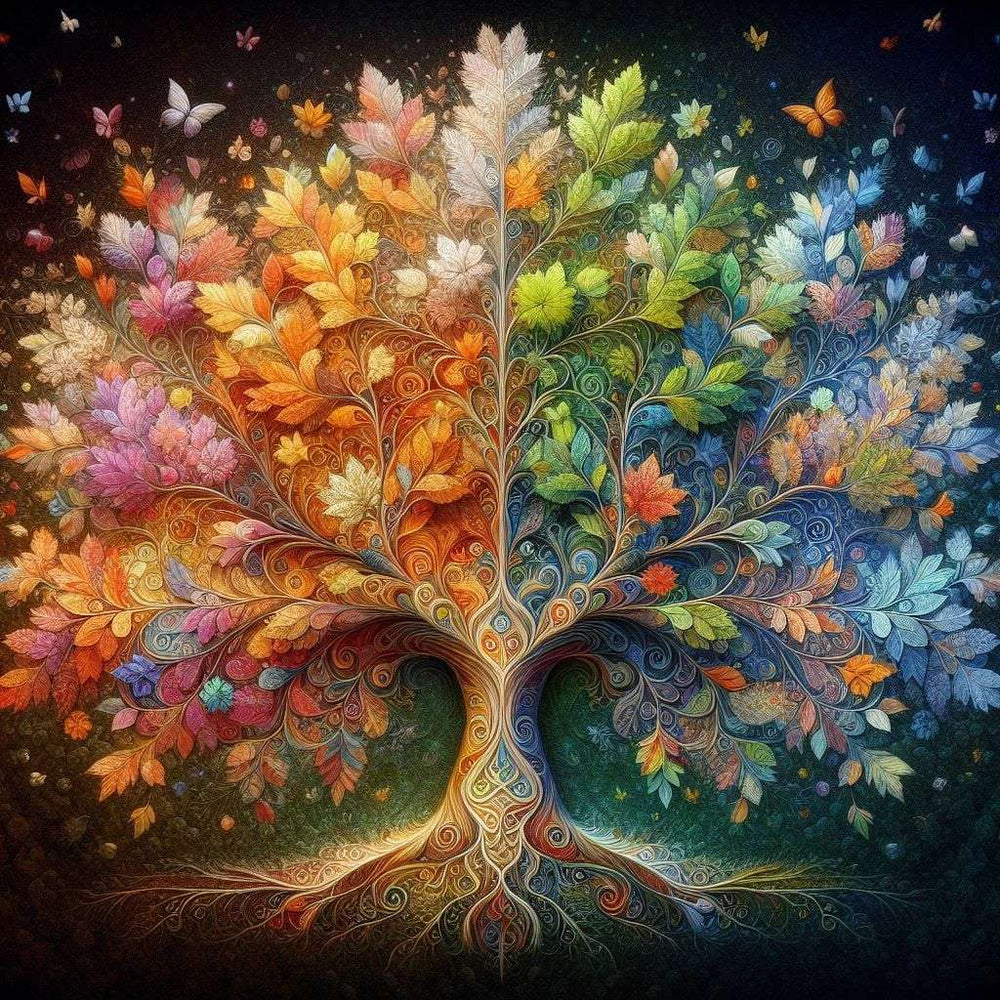 Diamond Painting - A Colorful Tree Surrounded by Butterflies