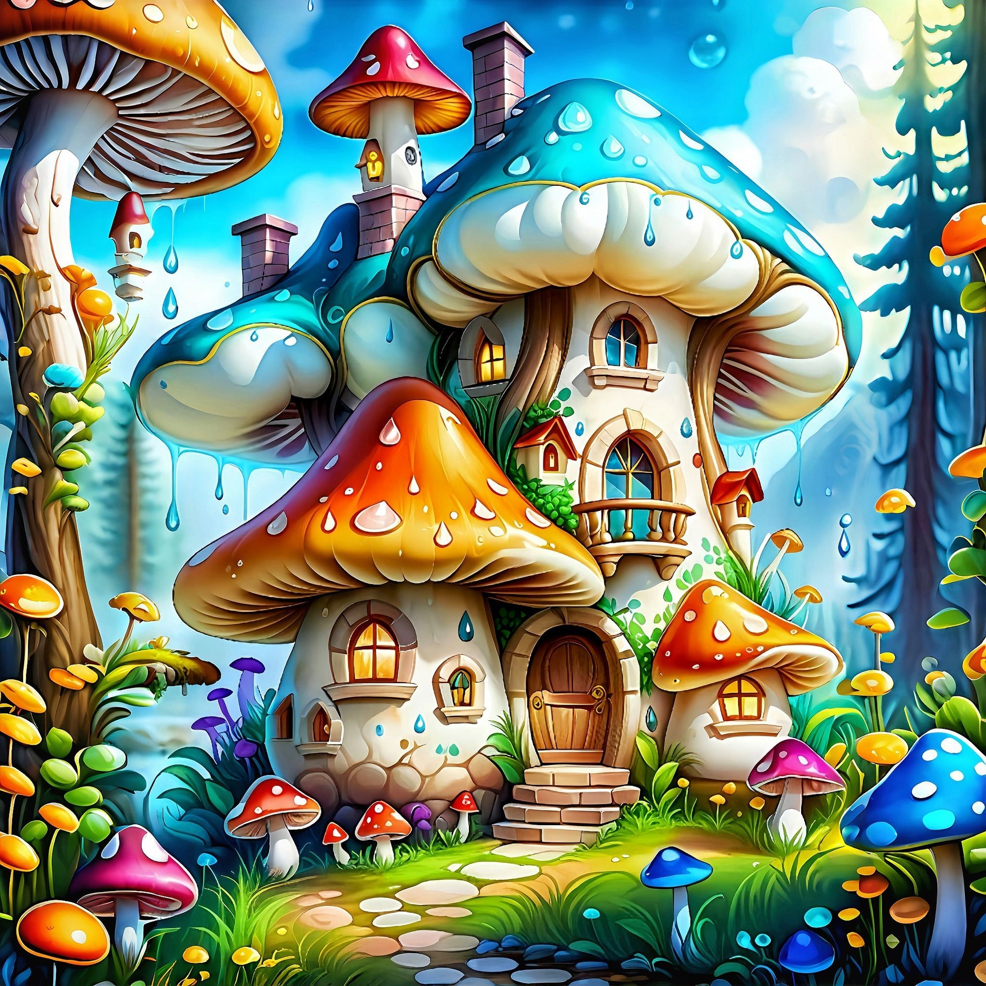 Diamond Painting - Colorful Mushroom House