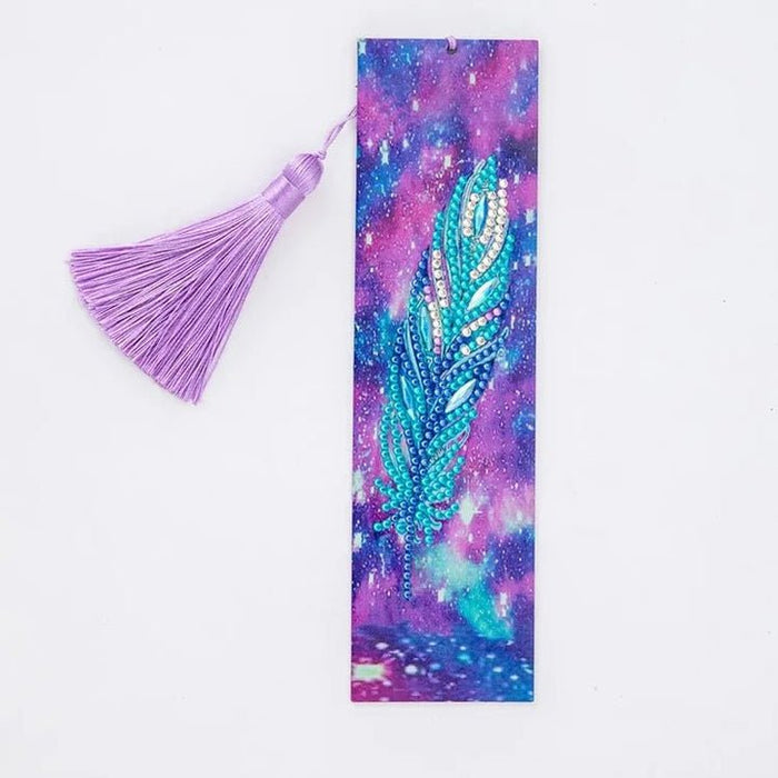 Diamond Painting-Bookmark with Blue Feather