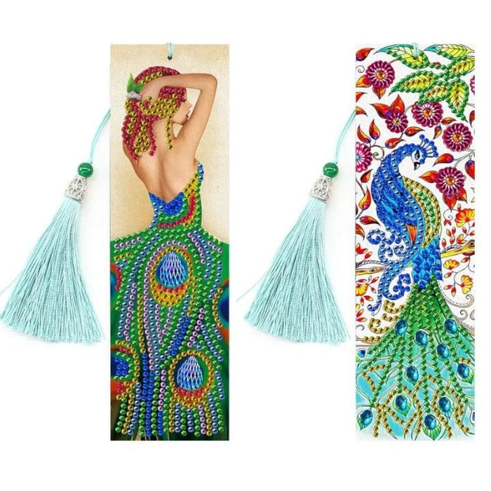 Diamond Painting-Bookmark with Woman and Peacock