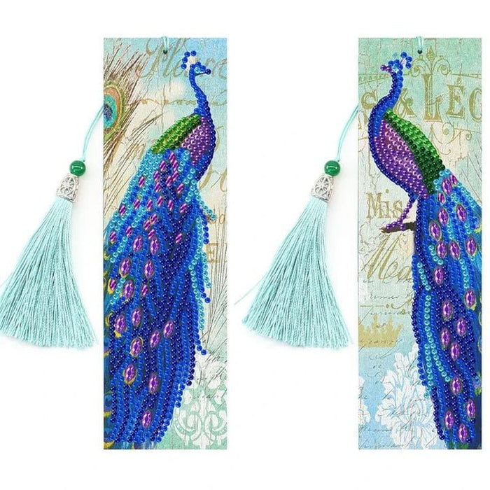 Diamond Painting-Bookmark with Two Peacocks