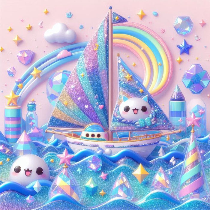 Diamond Painting - A Ship Floating on a Sea of Colors