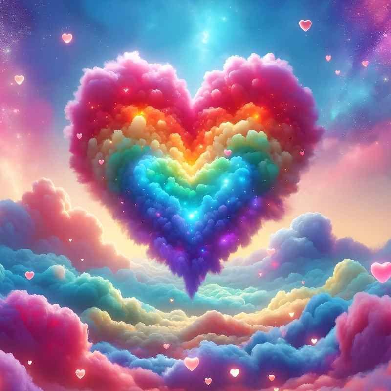 Diamond Painting - Colorful Heart Shape on the Clouds