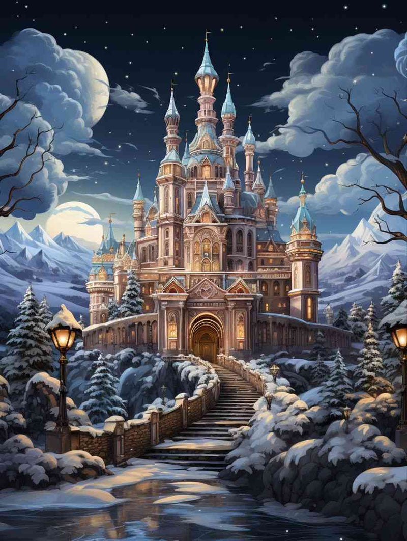 Diamond Painting - Pink-blue Castle