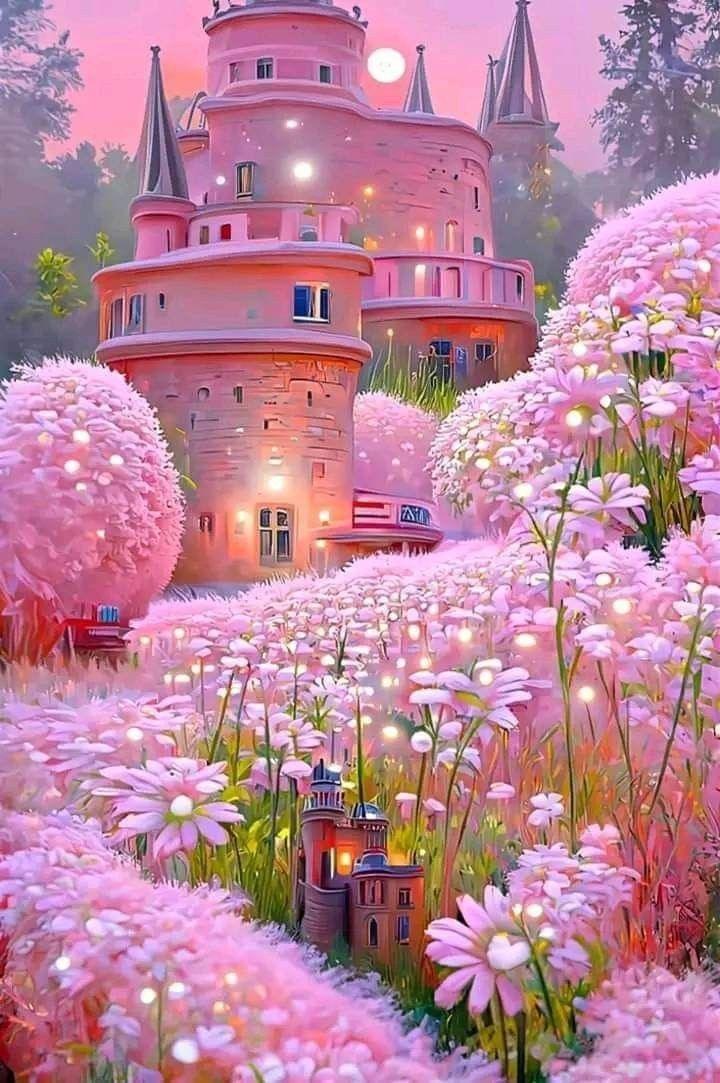 Diamond Painting - Pink Garden and Castle