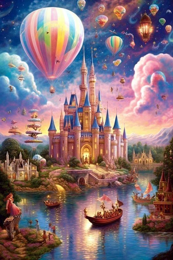 Diamond Painting - Hot Air Balloons Floating around the Castle