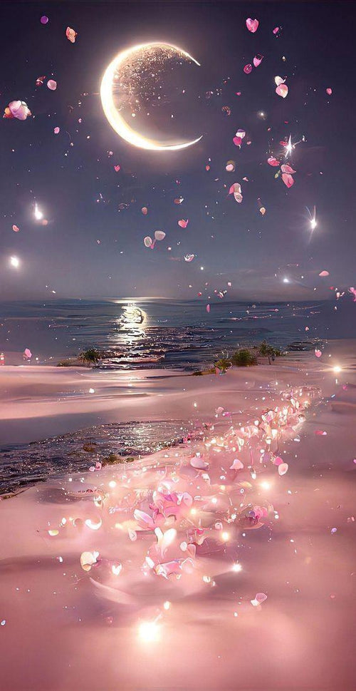 Diamond Painting - Cherry Blossoms under the Moonlight by the Sea