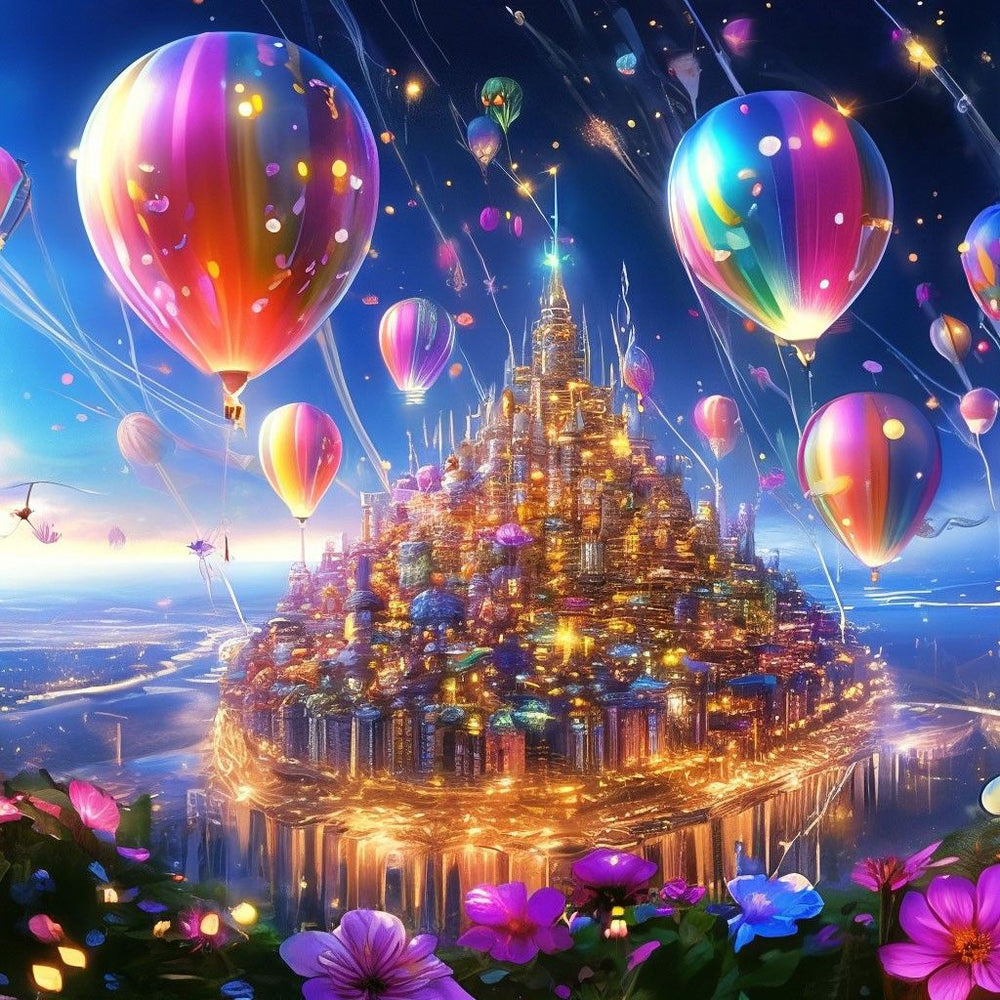 Diamond Painting - City and Hot Air Balloons