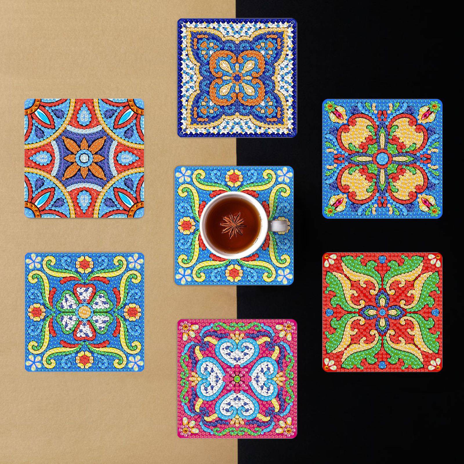 Diamond Painting-Coaster-6Pcs Mandara